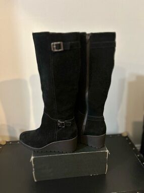 Giani Bernini Black Suede Wedge Knee Boots